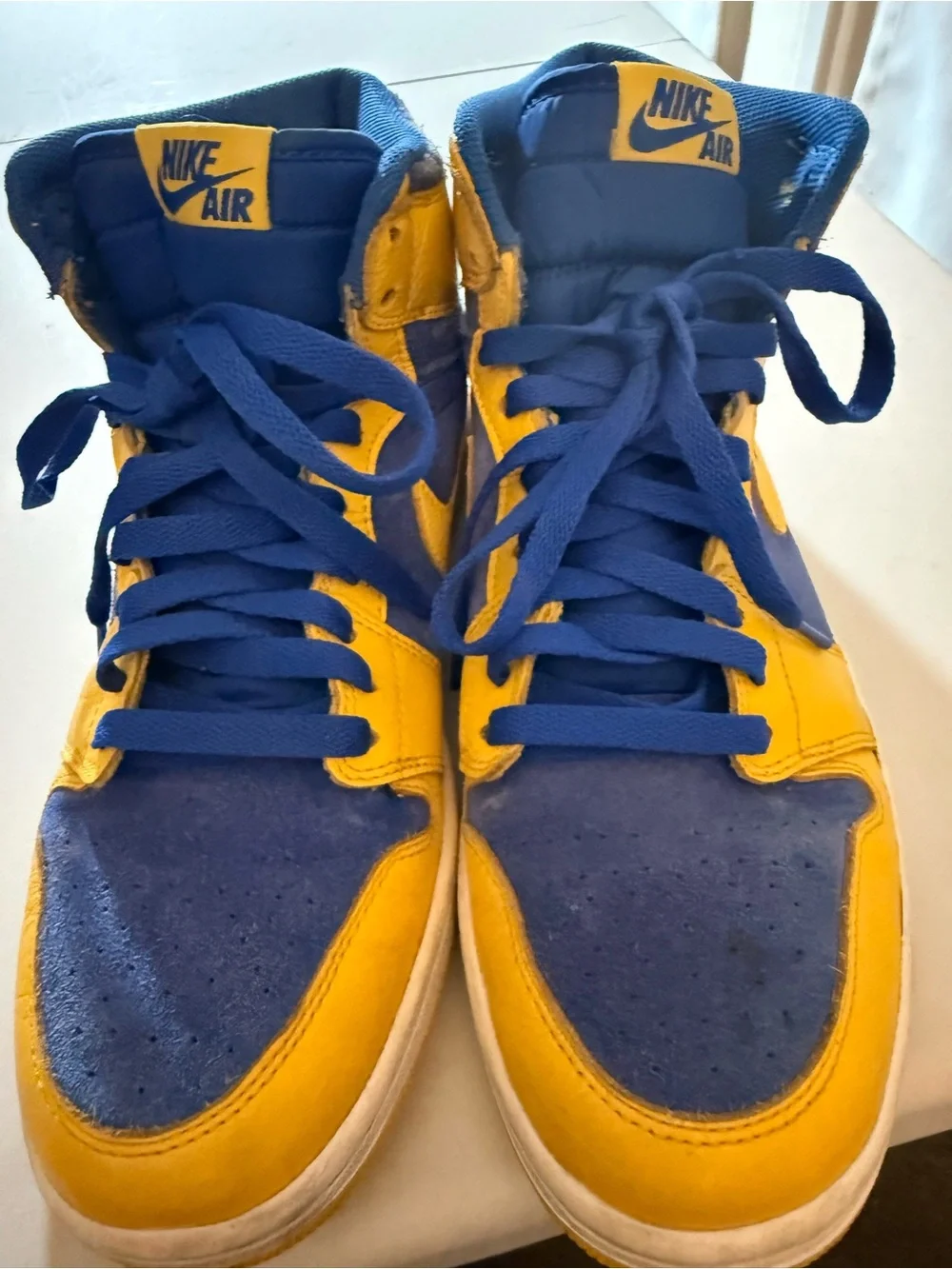 Nike Air Jordan 1 Retro Men’s High-Top Sneakers in Blue and Yellow 9.5